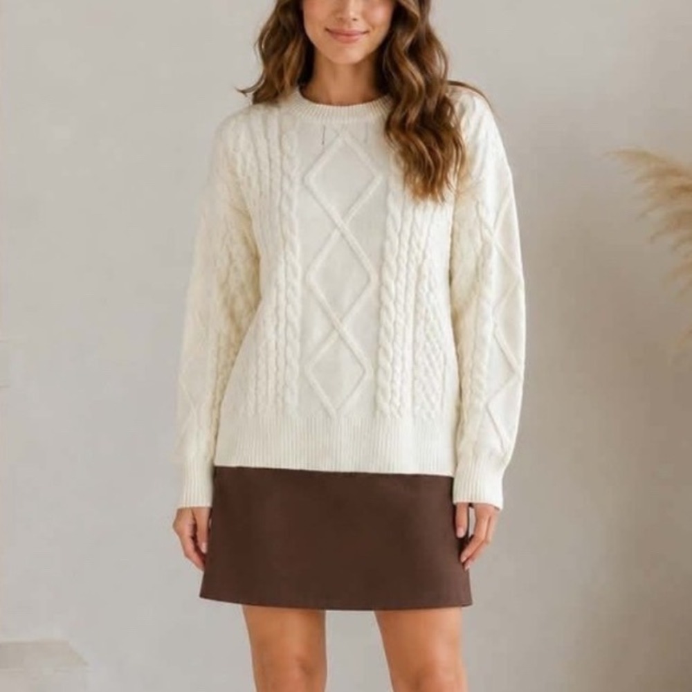 Aelfric Eden Cable Knit Crewneck Sweater Cream Medium